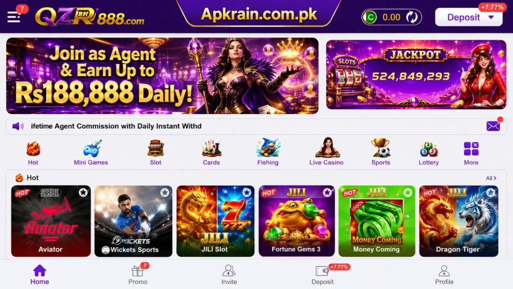 Qzr888 App interface